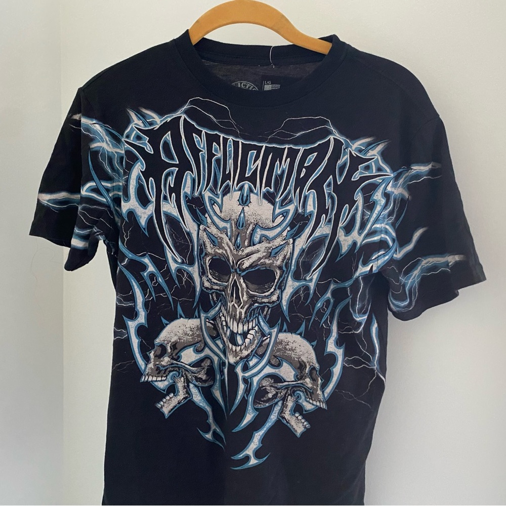 Affliction Black and Blue Short Sleeve Tee with Edgy Graphic